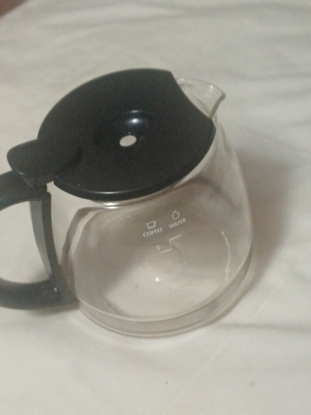 Glass Coffee Carafe with Black Lid and Handle